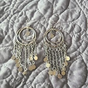 Medium Silver Dangle Hoop Earrings